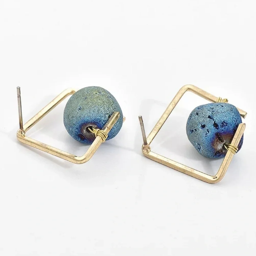 Geometric natural stone earrings - Picture 3 of 4